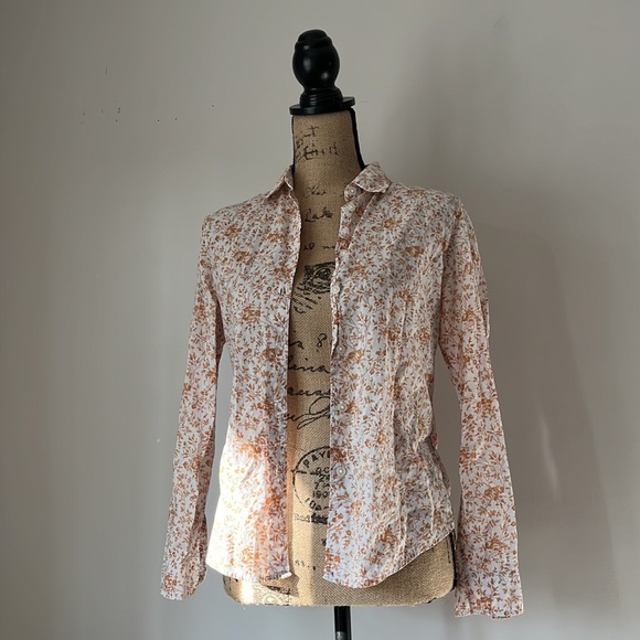 NWOT uniqlo collared button down long sleeve blouse floral print - Picture 7 of 8